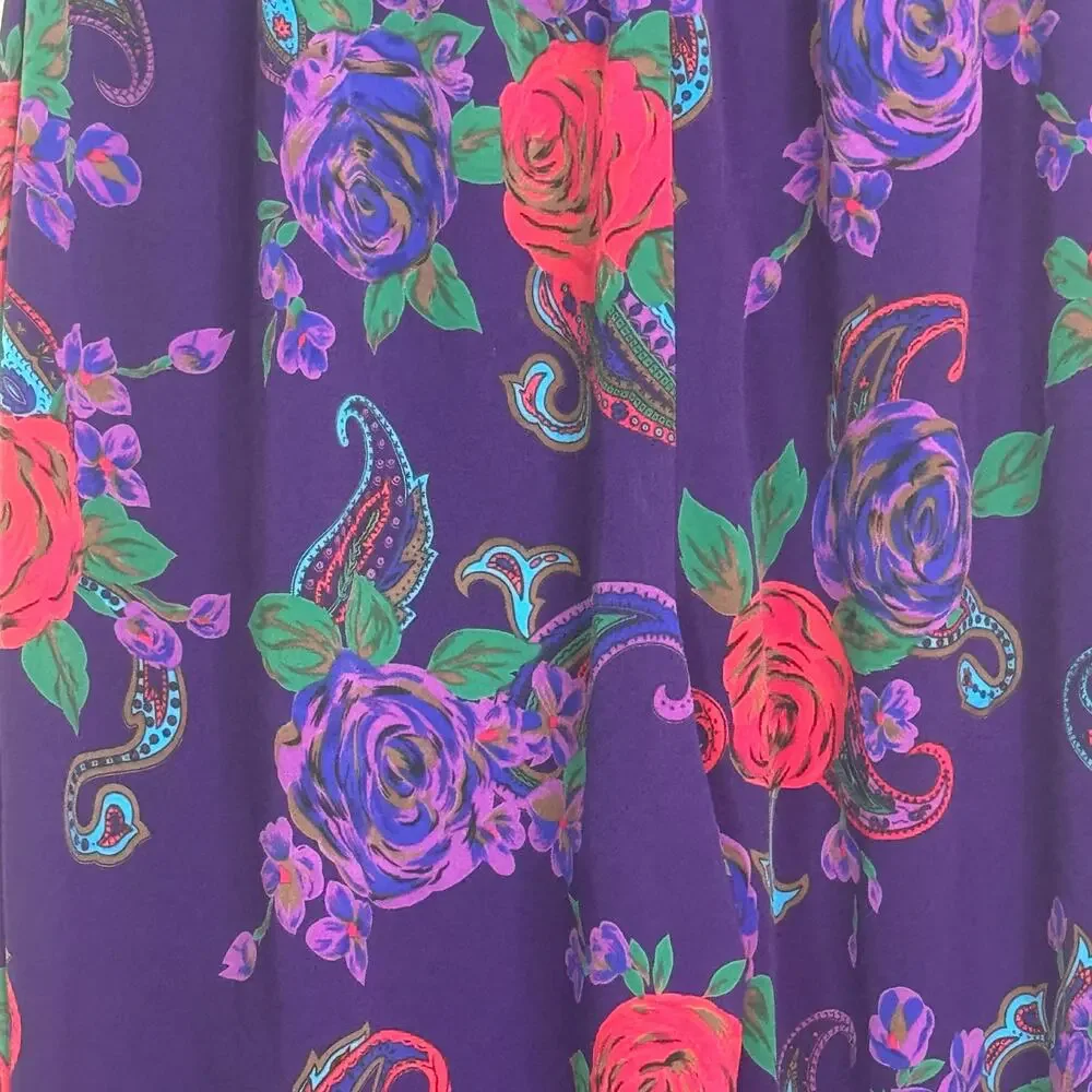 Vintage Victoria's Secret Size Medium Purple Red Rose Print Satin Pants